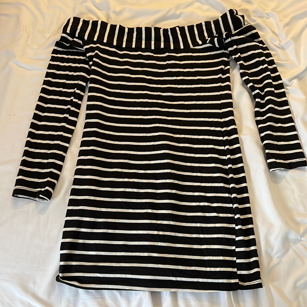 Stripped Off shoulder mini dress